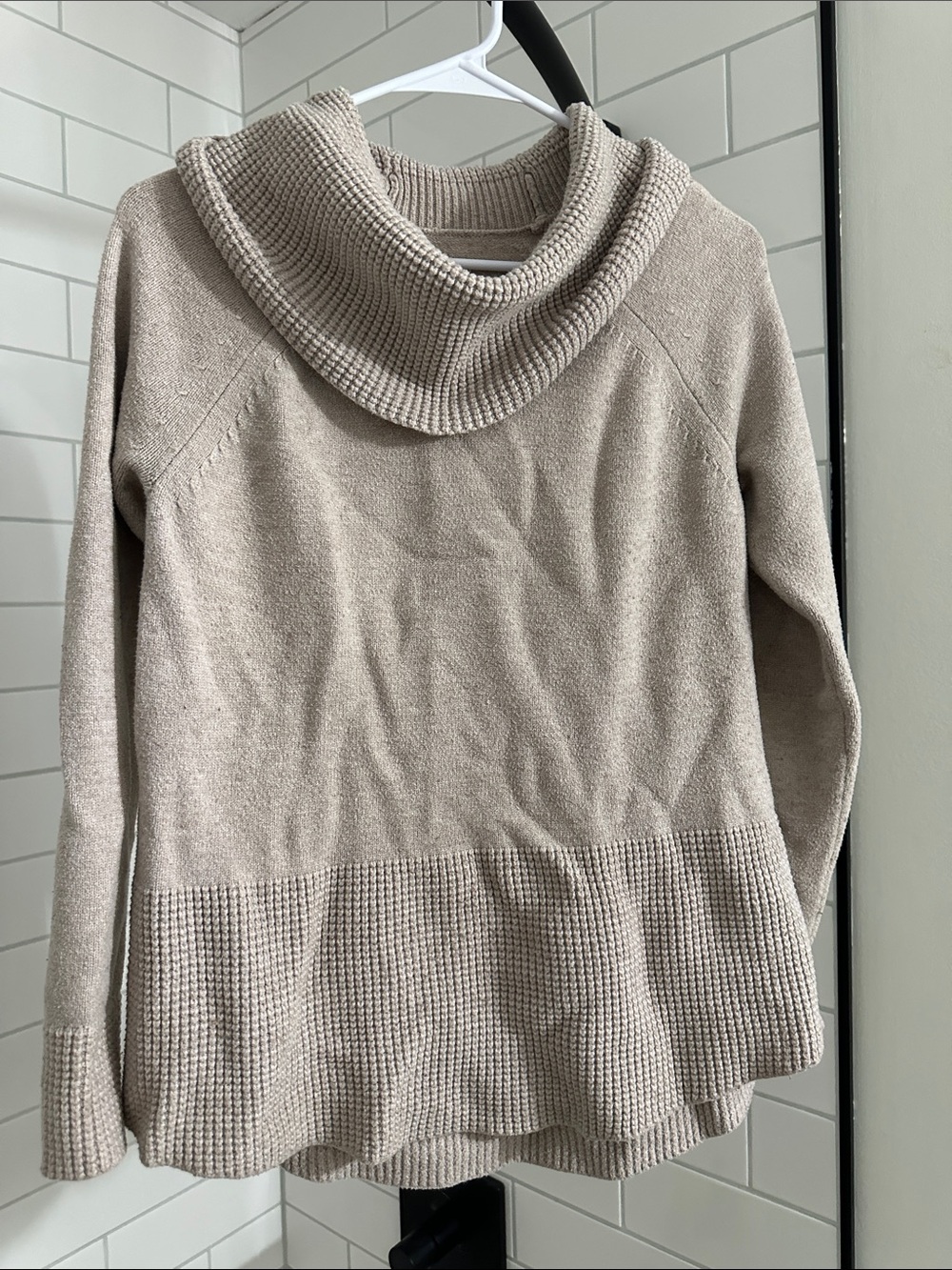 Source Unknown Cream Ribbed Cowl Neck Sweater